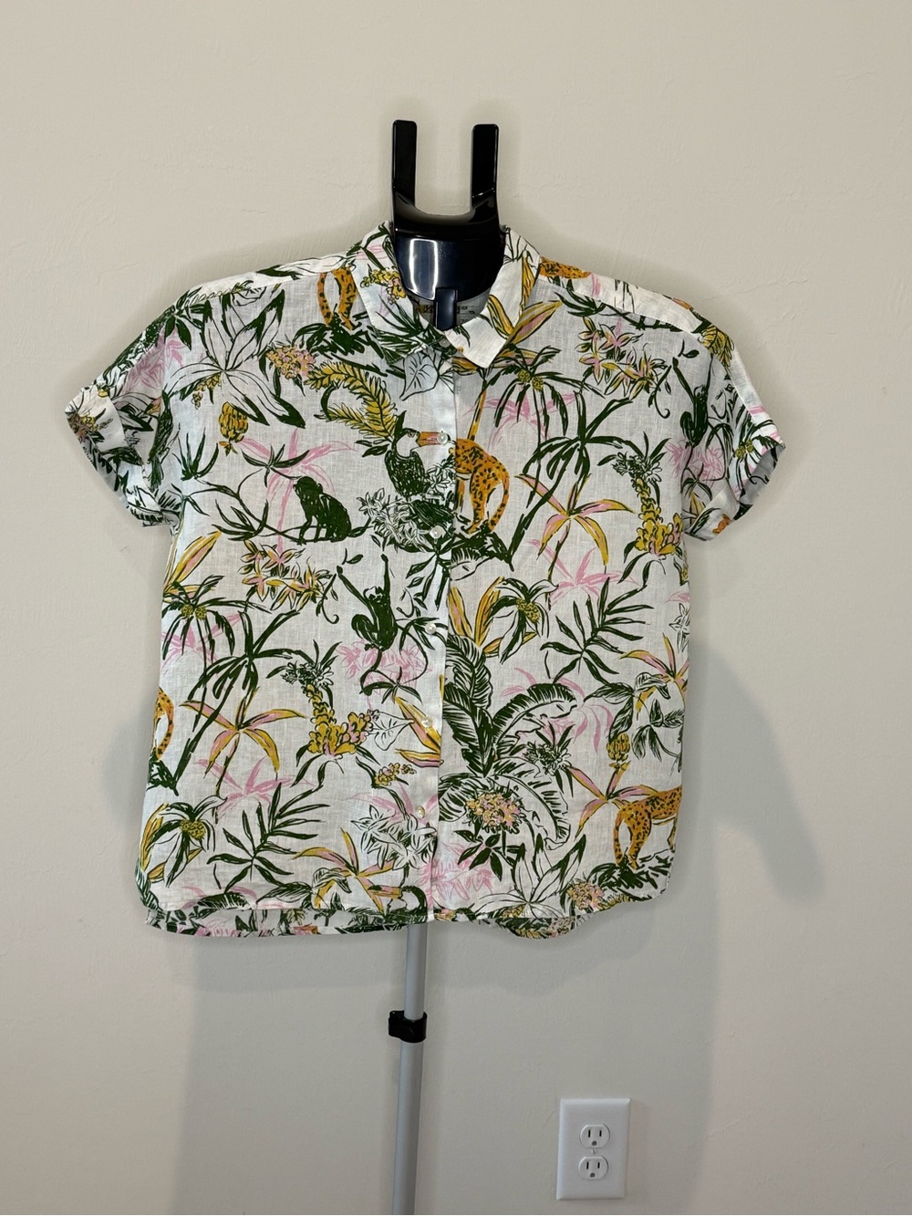 Rachel Zoe 100% Linen Tropical Jungle Animal Print Button Down Shirt S - Picture 2 of 9